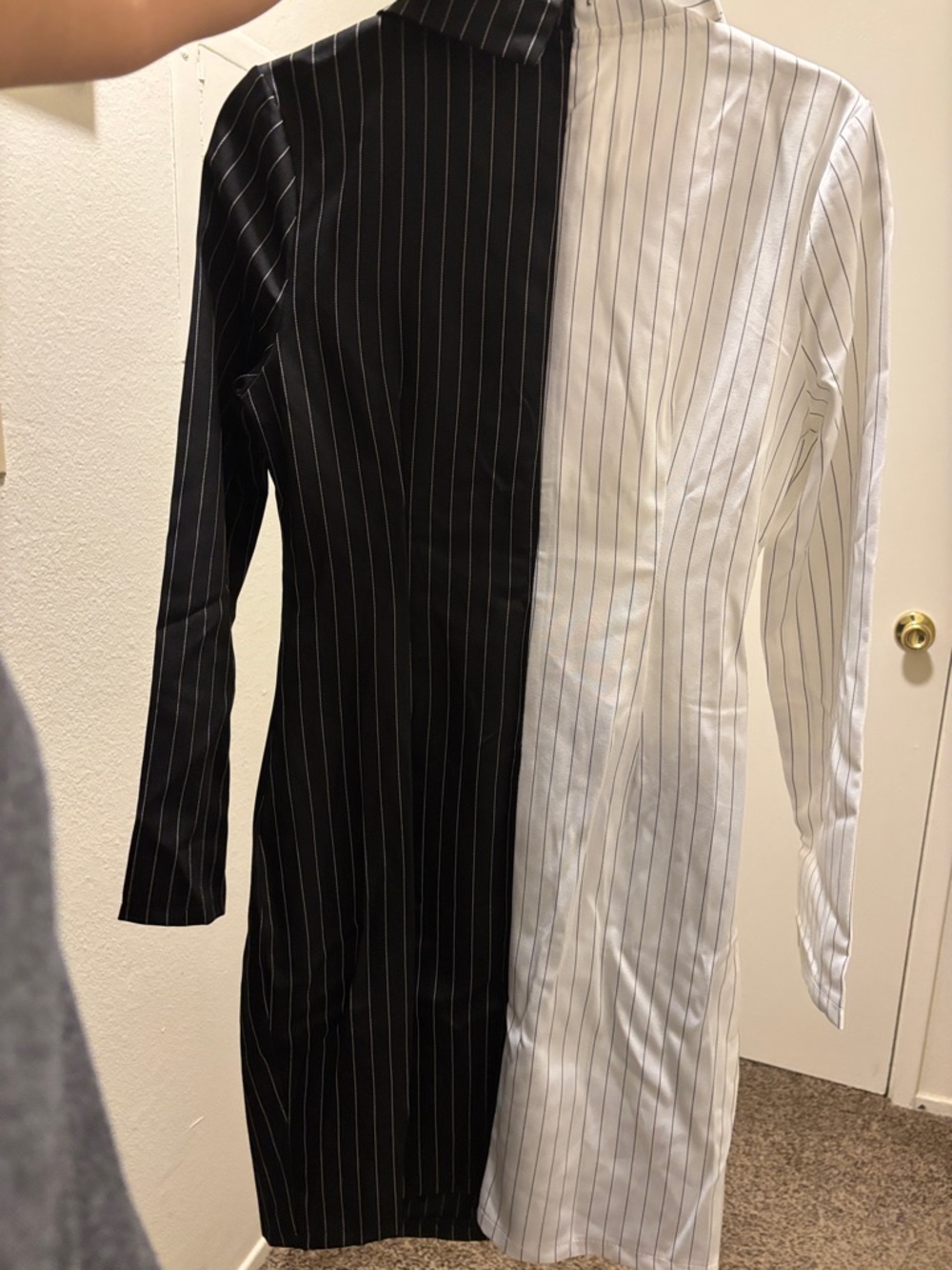 CBR Black and White Pinstripe Asymmetrical Blazer Dress - Picture 9 of 11